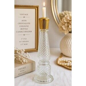 Vintage Avon Crystallite Occur Cologne Bottle Candle Holder 8” Glass MCM Decor